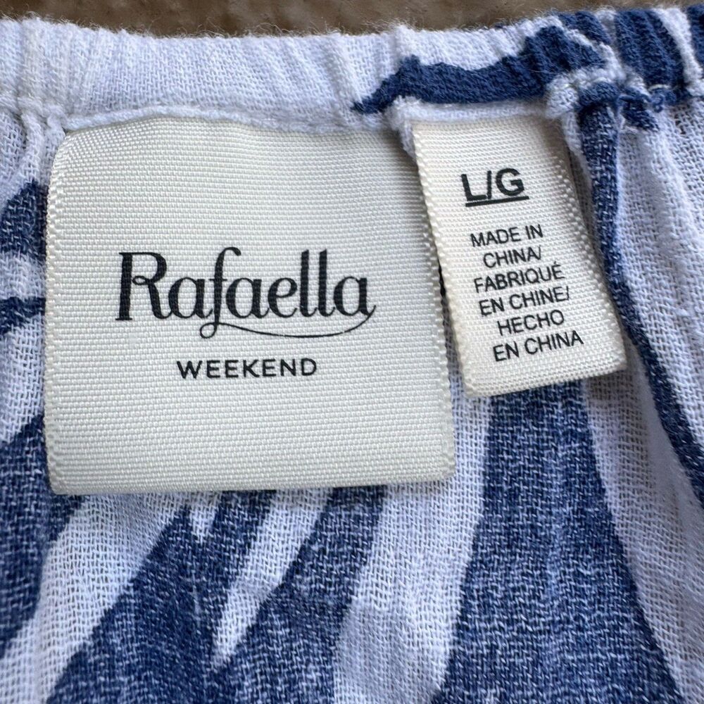 Rafaella Weekend  Blue Blouse Women's Size Large Floral Embroidered - Picture 7 of 16